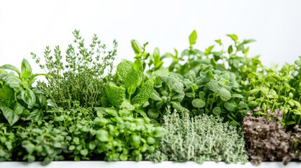 Lush herb garden close up featuring basil, mint, thyme, and oregano for culinary inspiration
