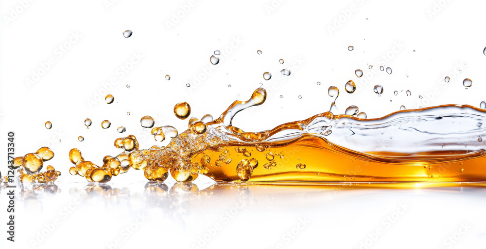 Poster Honey splashes dynamically in the air, creating a beautiful cascade of golden liquid droplets against a clean, bright background. The sunlight enhances the glossy texture and movement.