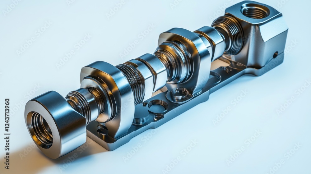 Aufkleber a detailed metallic camshaft component used in engine mechanics.