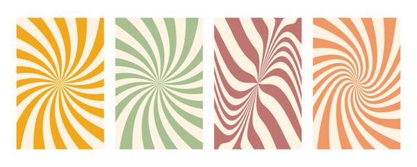 Obraz premium Groovy swirl stripe set. Hand drawn groovy, hippie backgrounds. Y2k aesthetic. Distorted swirl stripes, warped streaks, fluid liquid lines, doodle waves. Swirl rectangle templates collection.