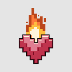 Obraz premium Pixelated Flaming Heart Retro Digital Art