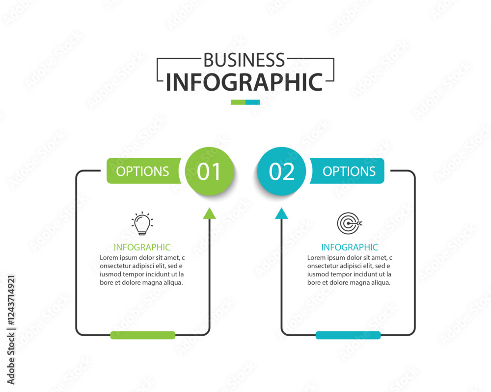 Aufkleber business infographics. infographics with 2 steps or options