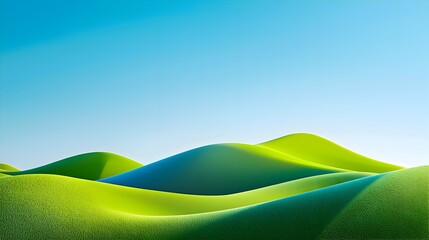 Obraz premium A Vibrant Landscape of Rolling Green and Blue Hills Under a Clear Sky. The simplicity and vivid colors make it visually appealing and calming, evoking a sense of tranquility and natural beauty.