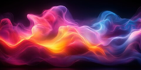 Obraz premium Abstract Fluid Wave Pattern with Vibrant Neon Colors and Soft Backlighting on Black Background