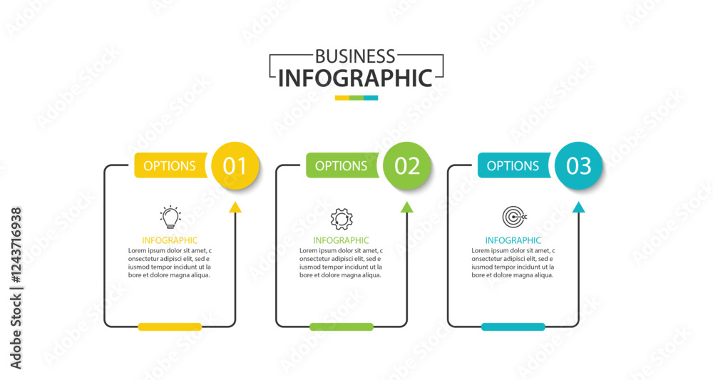 Aufkleber business infographics. infographics with 3 steps or options
