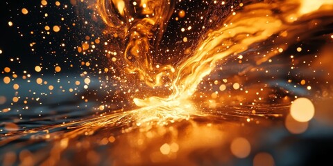 Naklejka premium An eyecatching and mesmerizing display of vibrant orange welding sparks is captured in dynamic motion, producing an industrial and energetic atmosphere that captivates the senses completely