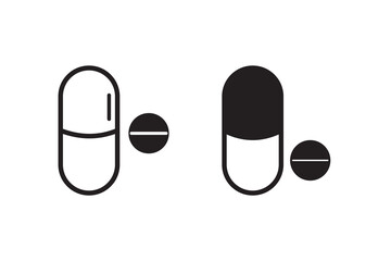 Medicine, drugs, pills, tablets, capsule black icon/symbol vector illustration.
