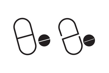 Capsule pill icon. Healthcare, medicine, treatment concept. Flat vector design illustration isolated on white background.

