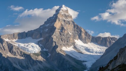 Obraz premium Majestic Alpine Peak Surrounded by Lush Mountain Range and Glacial Landscapes in the Alps under a Clear Blue Sky