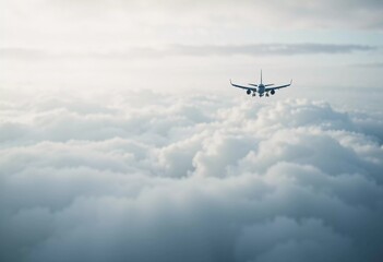 Fototapeta premium An airplane soars gracefully through a sea of grey clouds under a cloudy sky. The scene captures the essence of high-altitude travel and exploration. Generative AI