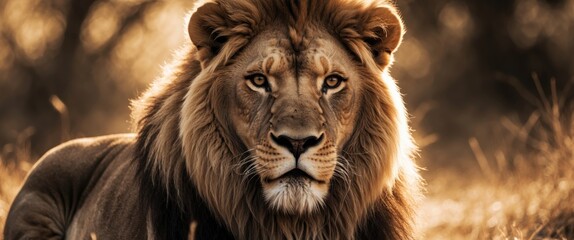 Majestic sepia-toned portrait of a young male lion showcasing its striking features and serene expression in a natural setting.