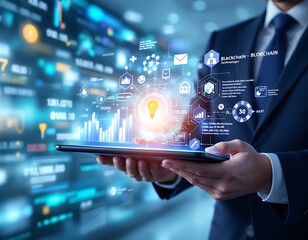Blockchain Technology Business Data Analysis on Tablet