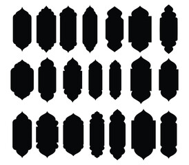 Islamic Shape door, window silhouette Arabic arch. Oriental Collection. Frames in Arabian Muslim design for Ramadan Kareem. Mosque gate isolated shape. Vector illustration on white backgorund