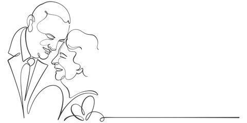 Elderly couple in continuous line art drawing style. Vector illustration