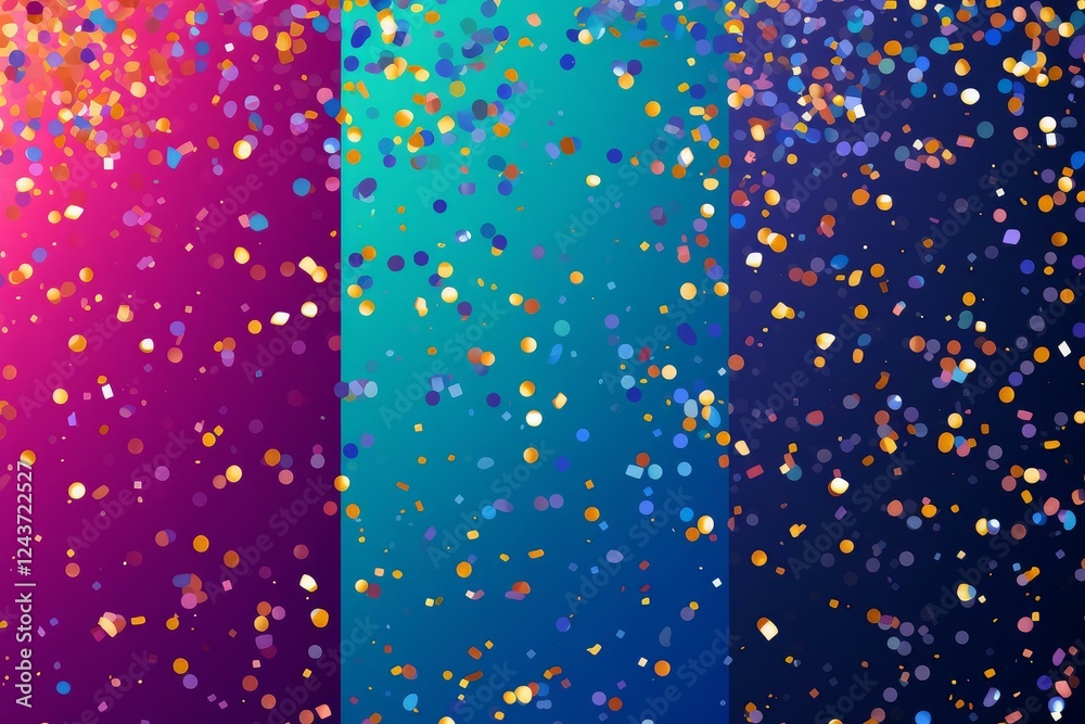 Poster dynamic multicolored confetti pattern on a gradient backdrop