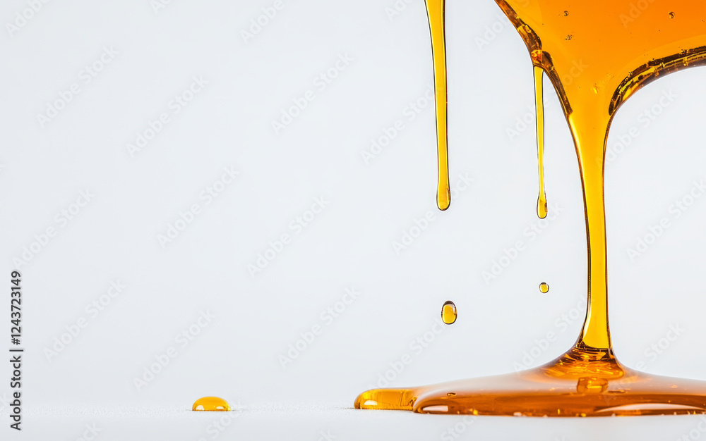 Fototapete golden honey trickles down from a container, creating elegant splashes and droplets.