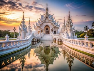 Minimalist Bridge to White Temple, Chiang Rai, Thailand - Asian Architecture Stock Photo