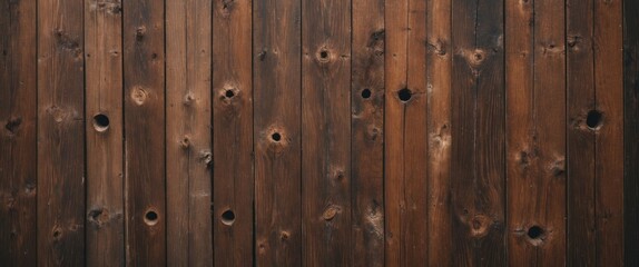 Fototapeta premium Brown wooden wall texture featuring multiple knotholes ideal for rustic backgrounds or design elements.
