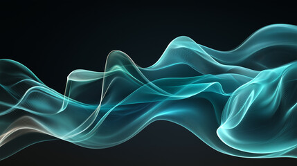 Abstract luminous turquoise gradient wave background design with flowing lines on dark