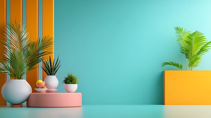 Vibrant indoor plant arrangement modern space interior design bright color palette artistic viewpoint contemporary aesthetics for home decor inspiration