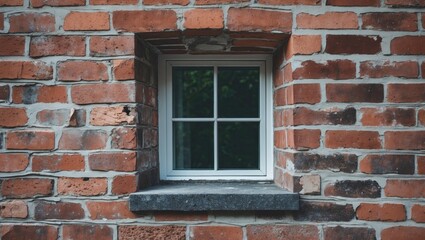 Small window framed by rustic brick wall minimalism in architecture capturing simplicity and timeless design elements.