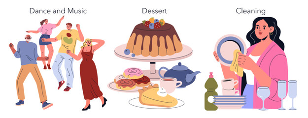 Dinner Party. Flat Vector Illustration