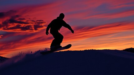 Sunset Snowboarding Adventure: Breathtaking Winter Scene