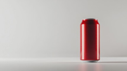 Bright Red Aluminum Soda Can Standing Out on White Background
