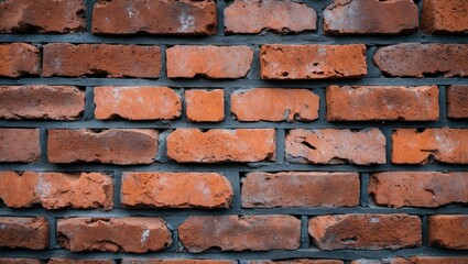 Obraz premium Closeup view of weathered red brick wall texture showcasing rustic patterns and colors ideal for backgrounds or architectural visuals