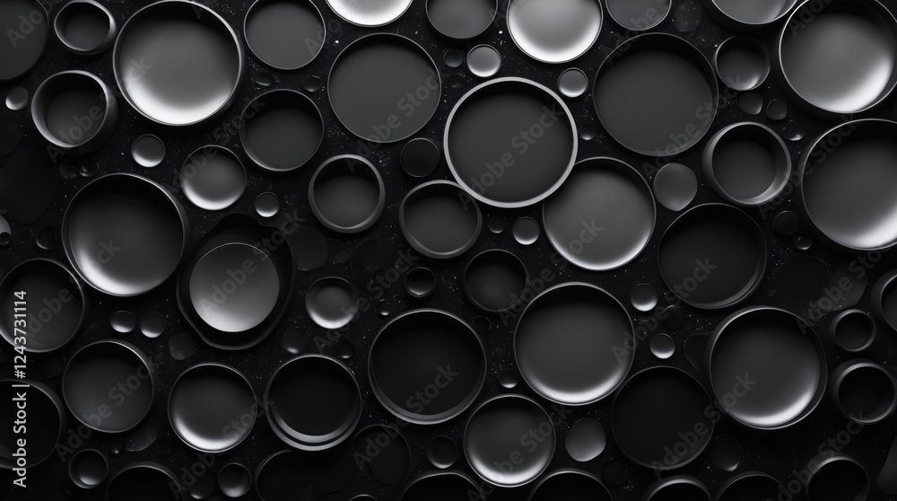 Poster elegant abstract background of black bokeh circles with varying sizes creating a sophisticated and m
