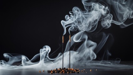 Elegant grey incense smoke swirling against a dark background, perfect for design elements, aromatherapy, and Halloween-inspired themes.