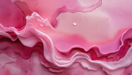 Soft Pink Watercolor Texture with Fluid Abstract Layers and Delicate Water Droplets for Artistic Background Design