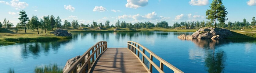 Obraz premium Explore a serene AI-powered sustainability ecosystem featuring a tranquil lake and lush forest, exemplifying futuristic automated natural reserves Witness self-regulating wildlife protection in