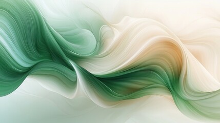 Naklejka premium Abstract flowing waves in soft green and cream tones, creating a serene background ideal for digital design and art projects