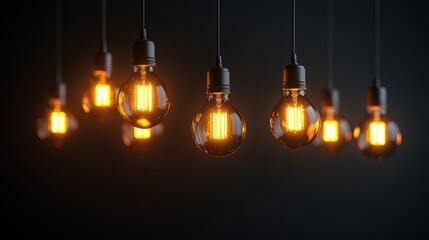 A collection of vintage-style hanging light bulbs illuminating a dark space, creating a warm and inviting atmosphere