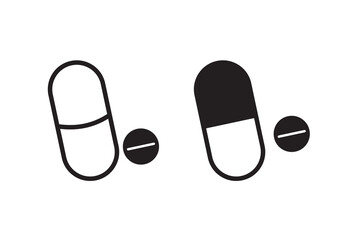 Capsule pill icon. Healthcare, medicine, treatment concept. Flat vector design illustration isolated on white background.
