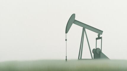 Oil derrick silhouette in open field against neutral background