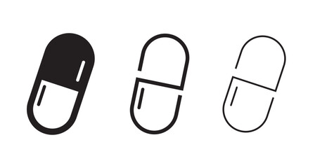 Capsule pill icon. Healthcare, medicine, treatment concept. Flat vector design illustration isolated on white background.
