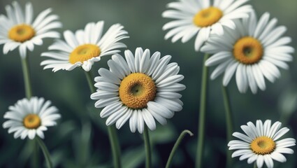 Fototapeta premium Close-Up of White Daisies on Green Background with Space for Custom Text or Messages in Floral Design and Nature Themes