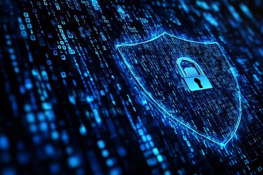 Digital Shield, Cyber Security, Data Protection, Binary Code Background