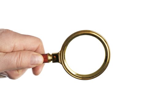 A magnifying glass in hand