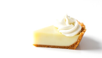 Creamy pie slice with whipped topping on a graham cracker crust