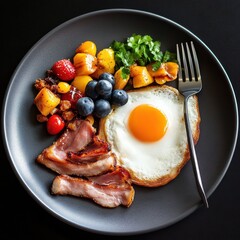 A plate of food with a fork and knife on it
