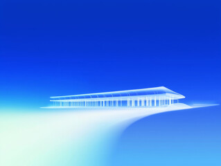 Futuristic airport terminal design with sleek lines and blue sky