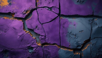 Vibrant violet textured concrete wall backdrop with cracks and colorful patterns for artistic and design applications