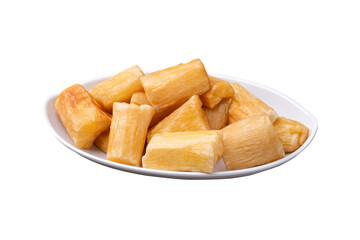 Traditional brazilian fried manioc in a plate isolated over white background