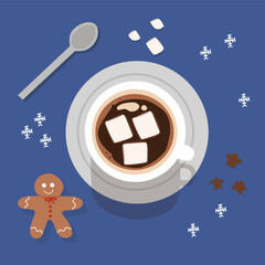 Vector ilustration of hot chocolate and marshmallows