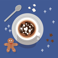 hot chocolate and love marshmallows vector ilustration 