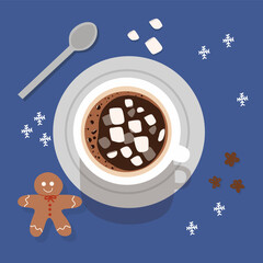 hot chocolate and marshmallows vector background 