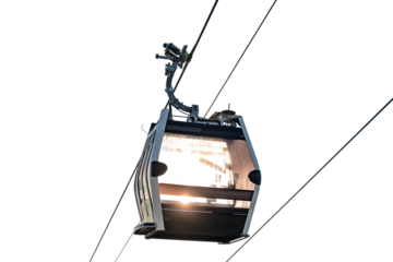 Cable car suspended in the air. Cable car isolated on transparent background png format.